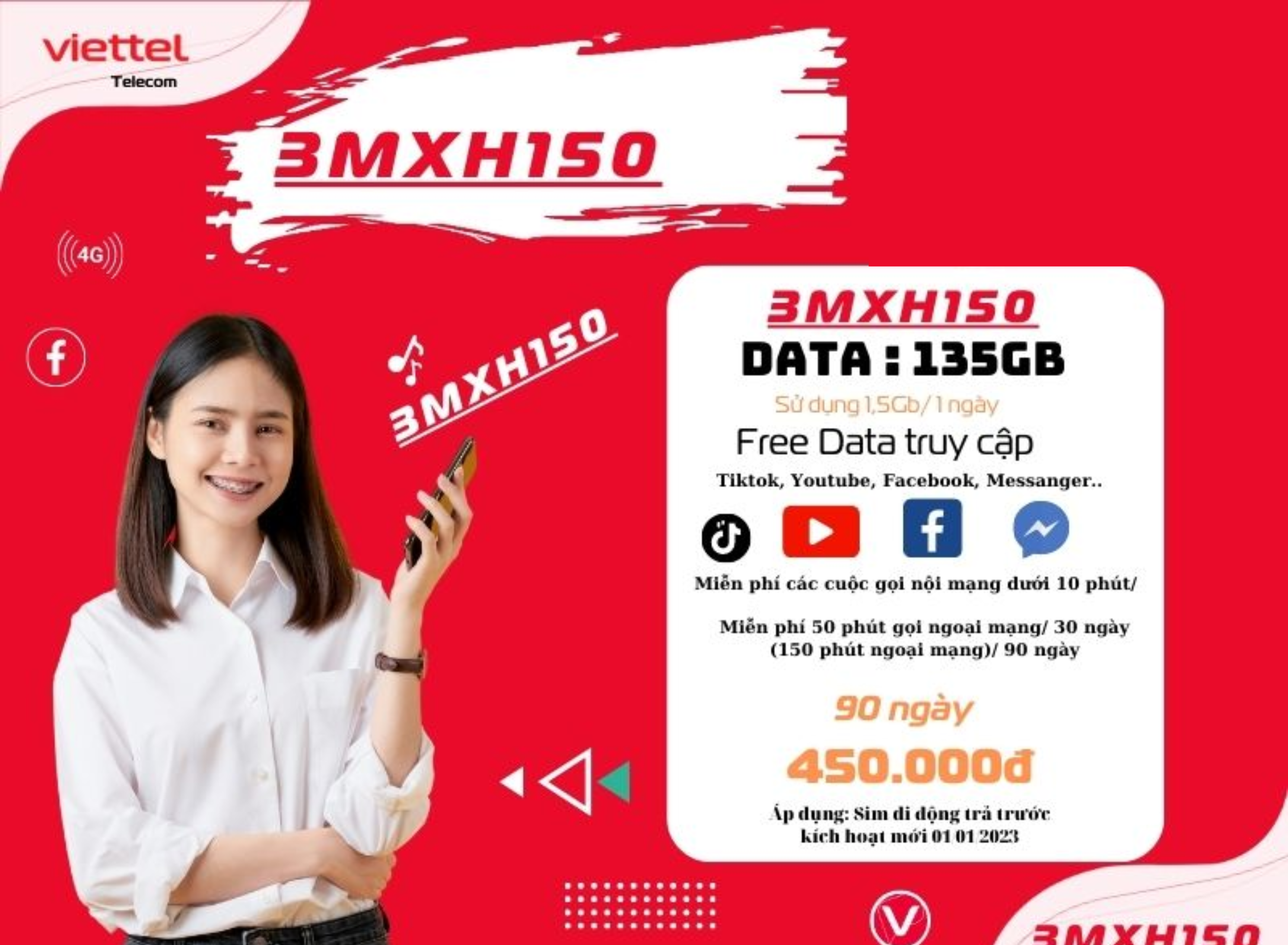 Gói cước tháng 3MXH150