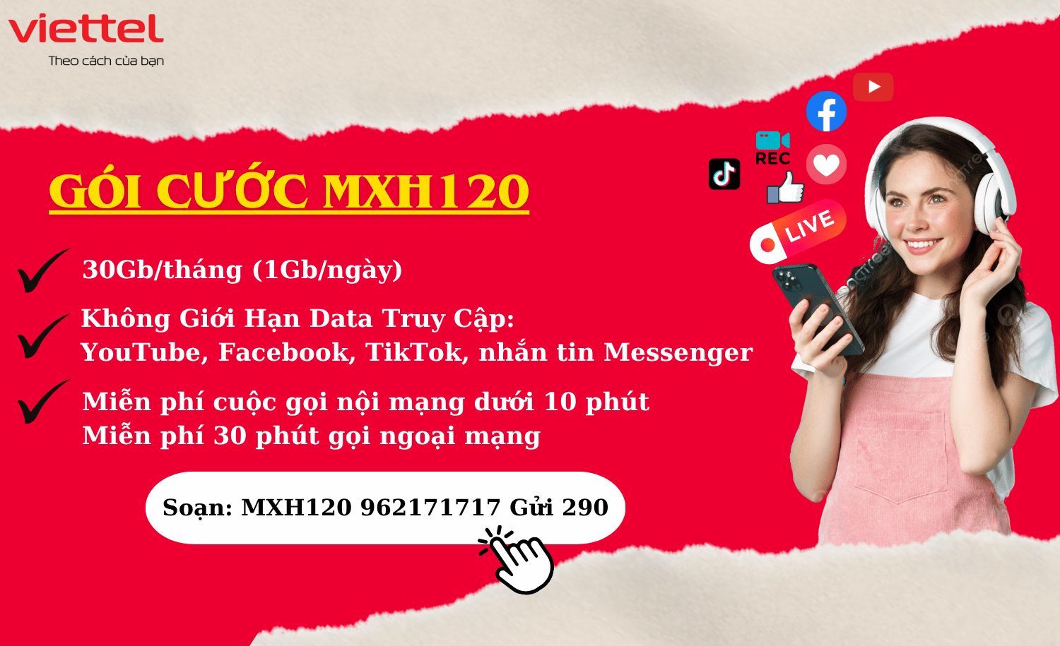 Đăng Ký Gói MXH120 Viettel