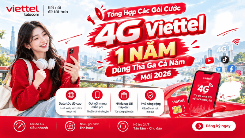 Tổng Hợp Các Gói Cước 4G Viettel 1 Năm Dùng Thả Ga Cả Năm Mới Nhất 2026