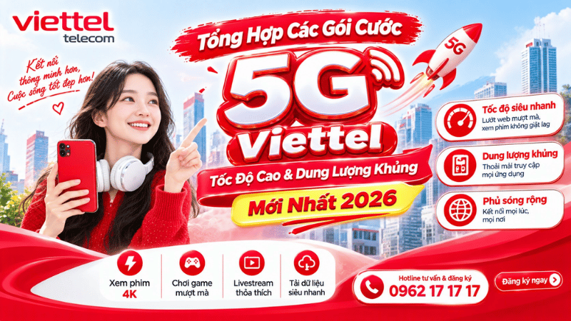 Tổng Hợp Các Gói Cước 5G Viettel Tốc Độ Cao & Dung Lượng Khủng Mới Nhất 2026
