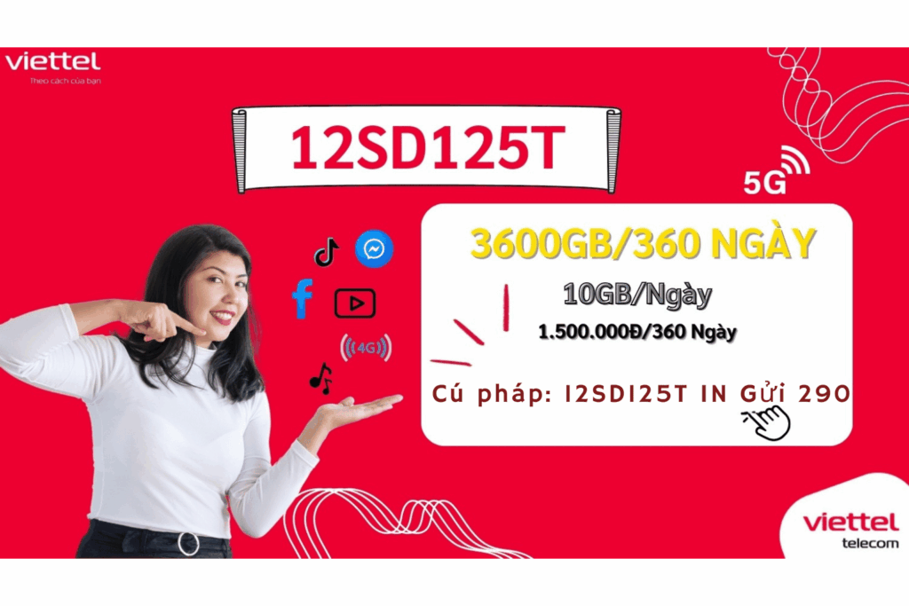 Gói 5G Viettel 12SD125T – 3600GB Data Siêu Tốc Trong 12 Tháng