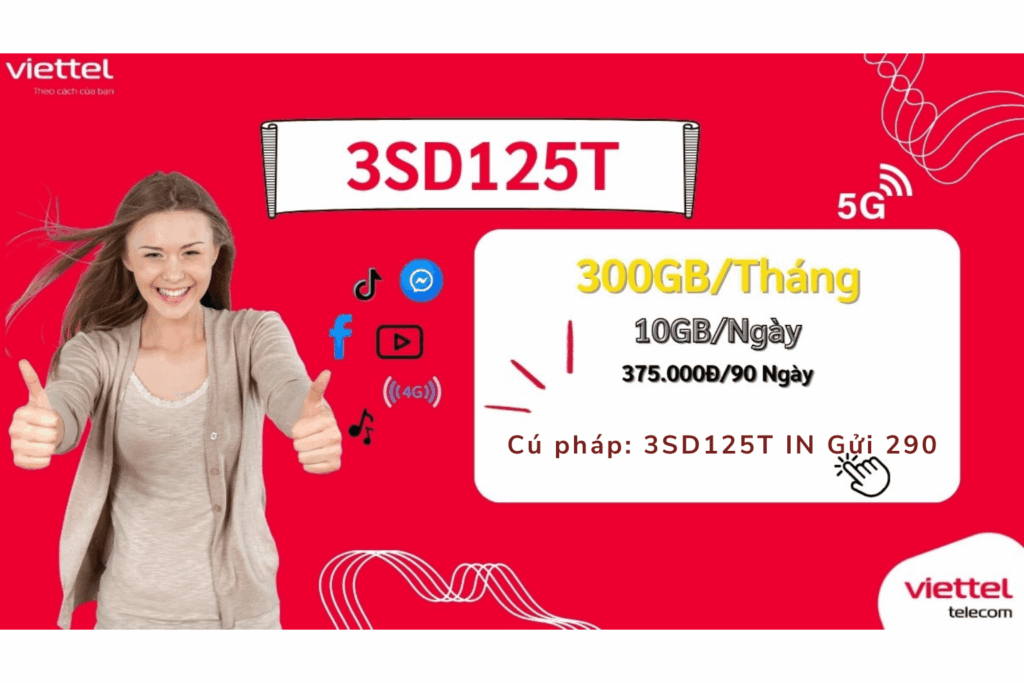 Gói Cước 5G Viettel 3SD125T – 900GB Data Siêu Tốc Trong 90 Ngày