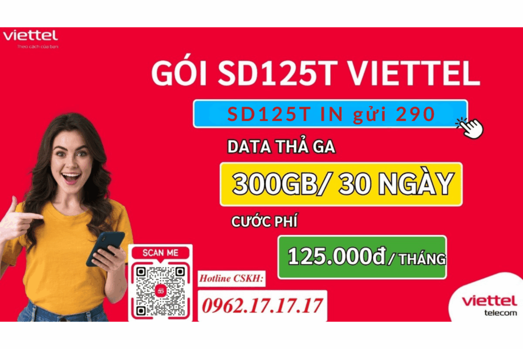 Gói Cước 5G Viettel SD125T - Ưu Đãi Khủng 300GB Chỉ 125K/Tháng