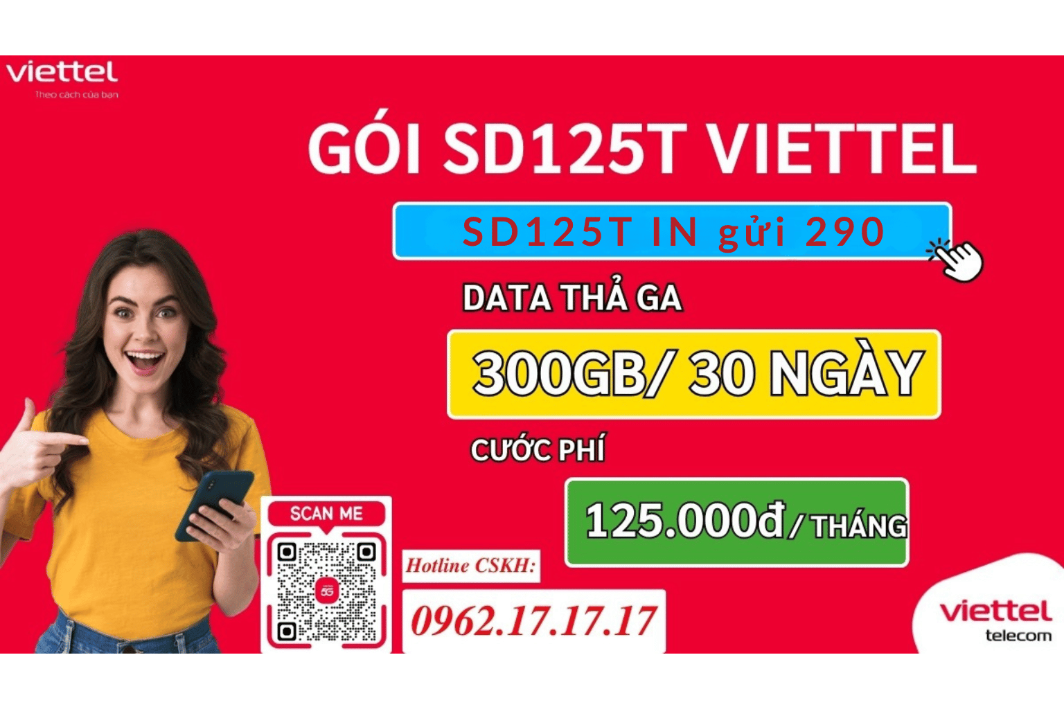 Gói Cước 5G Viettel SD125T - Ưu Đãi Khủng 300GB Chỉ 125K/Tháng