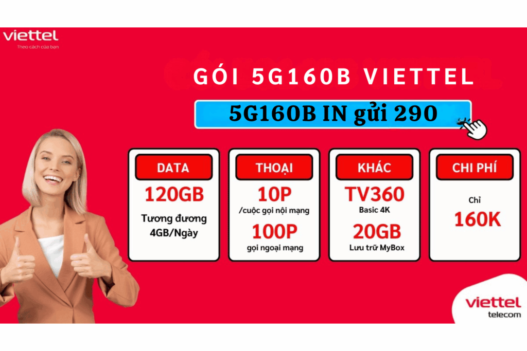 Gói Cước 5G160B Viettel Có Ngay 4GB/Ngày Free Gọi Thoại