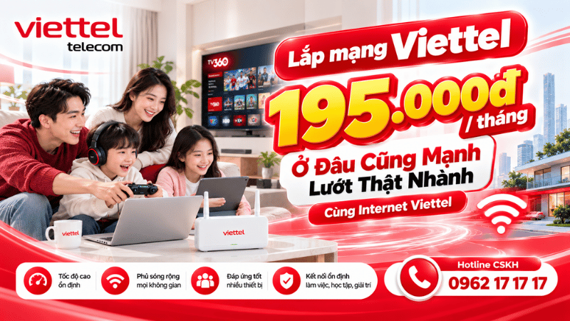 Lắp mạng Viettel 195.000đ/tháng
