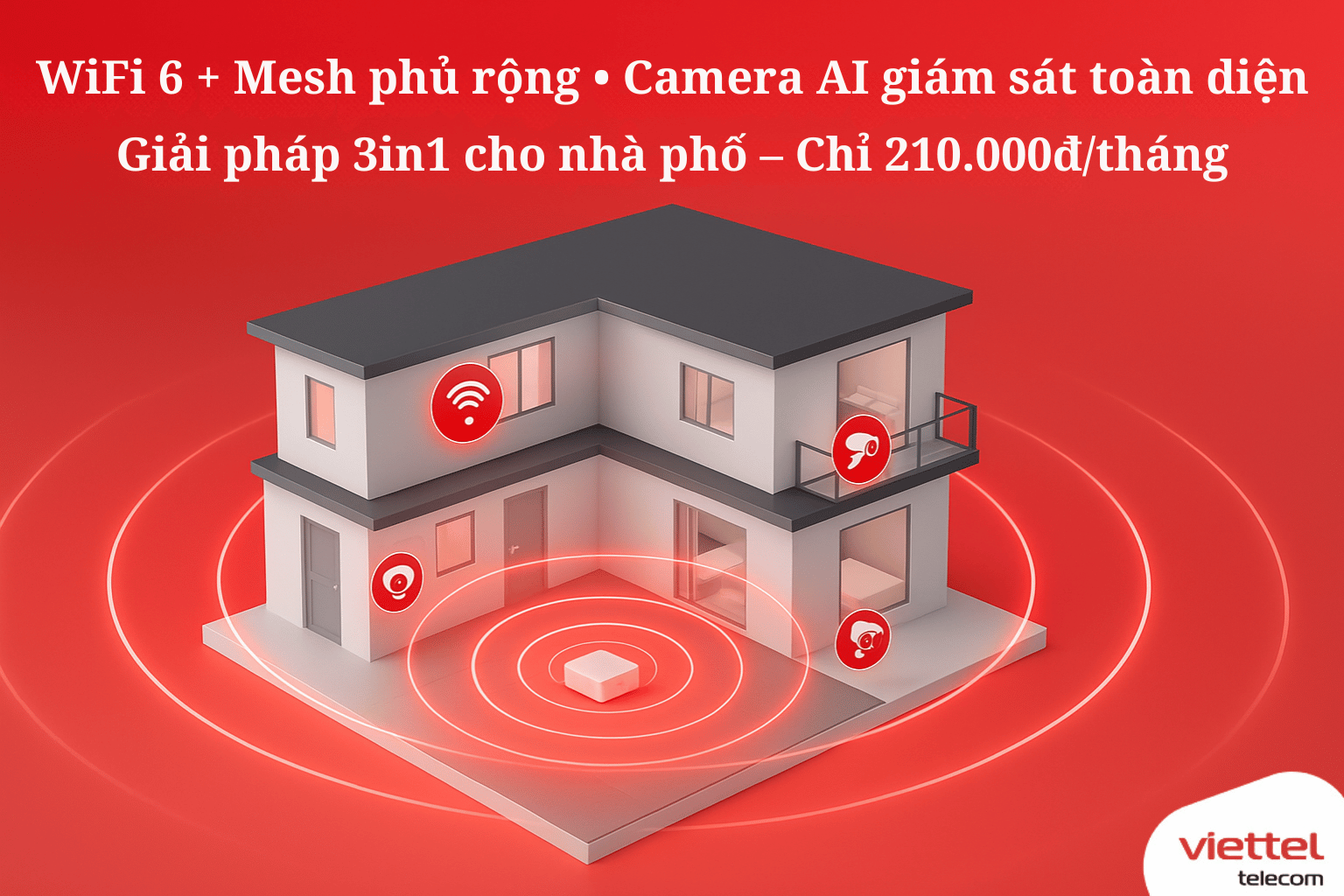 Combo MESHCB1_T Viettel – Internet WiFi 6 + Mesh Mở Rộng + Camera AI 360° chỉ 210.000đ/tháng