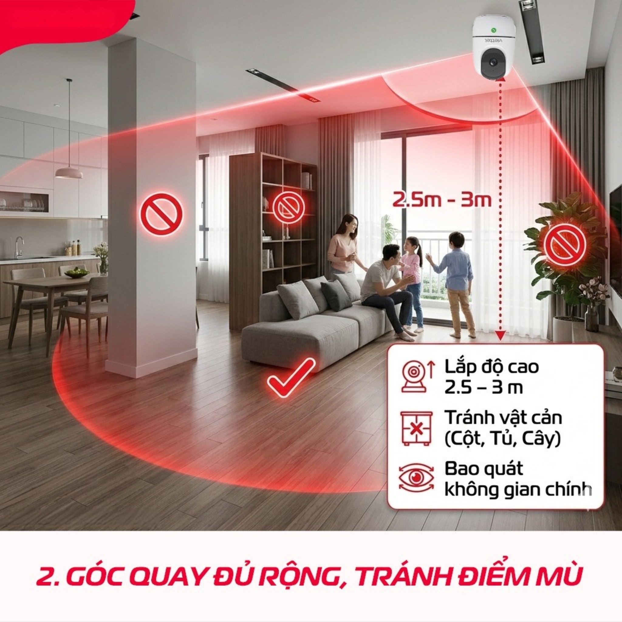 2. Góc quay phải đủ rộng, tránh điểm mù