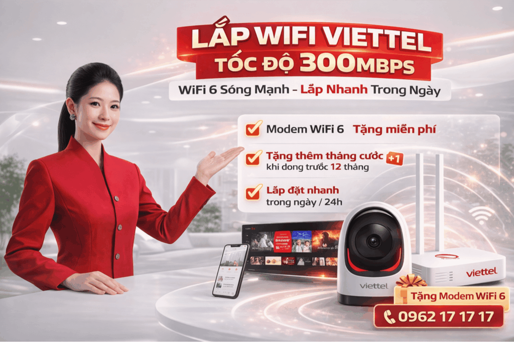 Lắp WiFi Viettel NETVT1 Chỉ 195K/Tháng – Tốc Độ 300Mbps Ổn Định Cho Cả Gia Đình