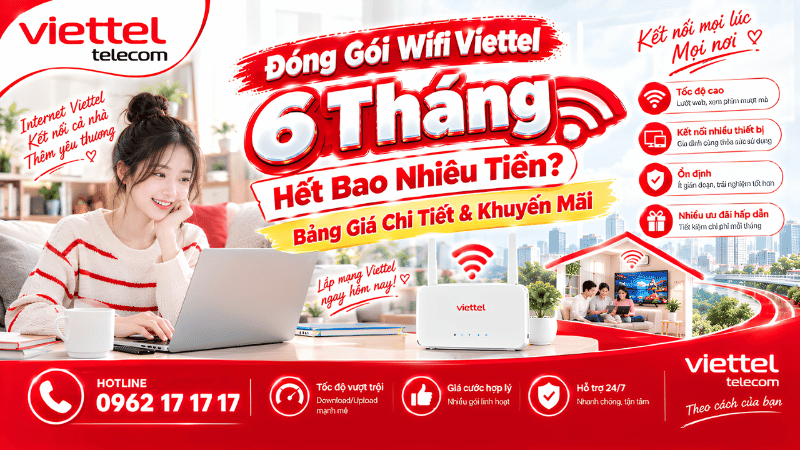 Đóng gói WiFi Viettel 6 tháng hết bao nhiêu tiền?