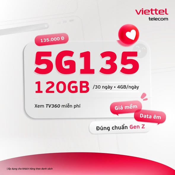 Gói 5G135 Viettel - Giá mềm, data êm, đúng chuẩn người dùng trẻ