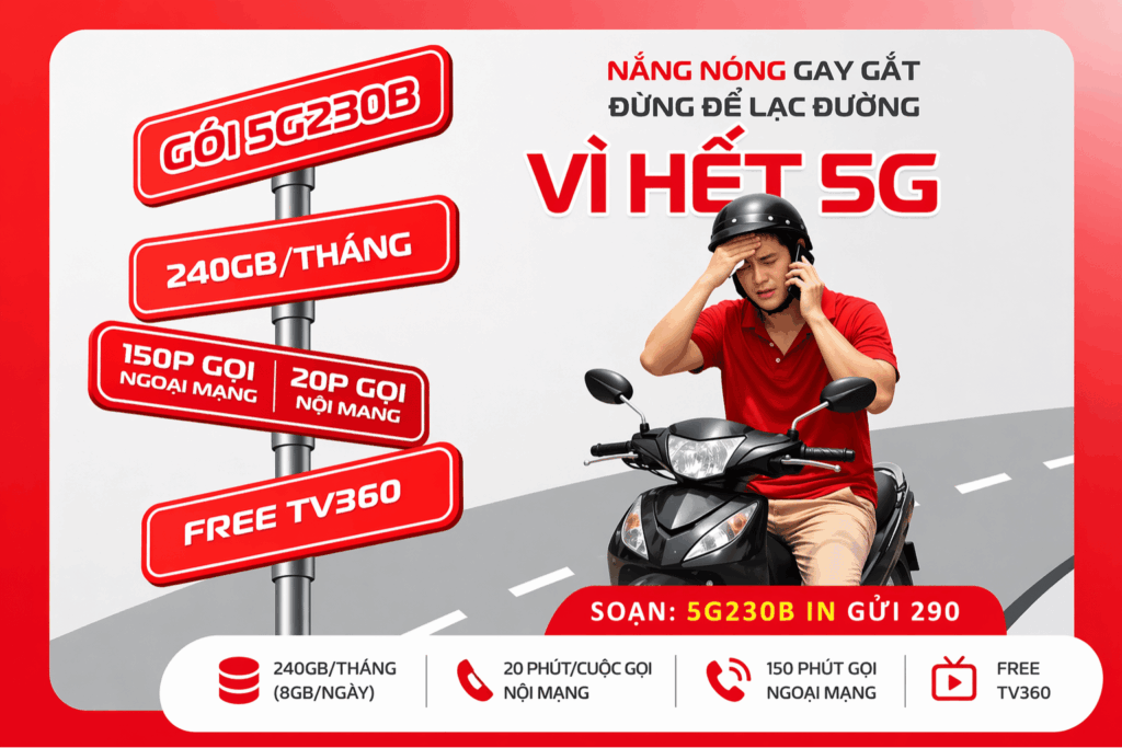 Gói 5G230B Viettel: 240GB/Tháng, Gọi Thả Ga, Không Lo Hết 5G Giữa Đường