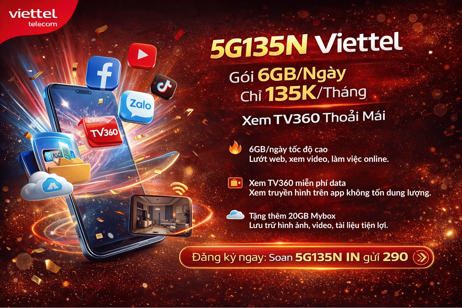 Gói 5G135N Viettel Chỉ 135.000đ/Tháng: Vừa Có Internet, Vừa Xem Truyền Hình Thoải Mái