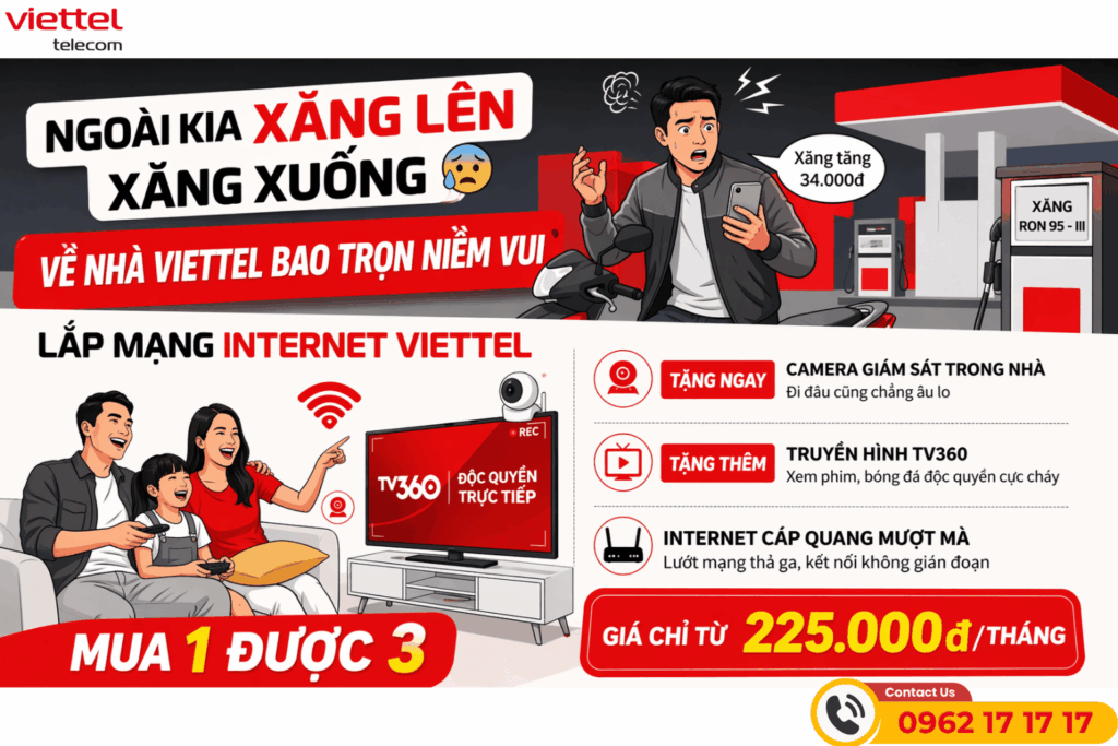 Combo Internet Viettel Mua 1 Được 3: Internet Cáp Quang, Camera Và TV360 Chỉ Từ 225K/Tháng