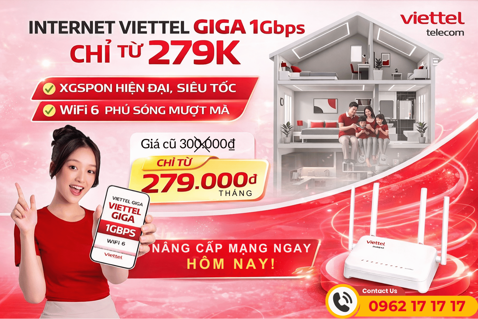 Internet Viettel GIGA 1Gbps Chỉ Từ 279K: XGSPON Hiện Đại, WiFi 6 Phủ Sóng Mượt Mà