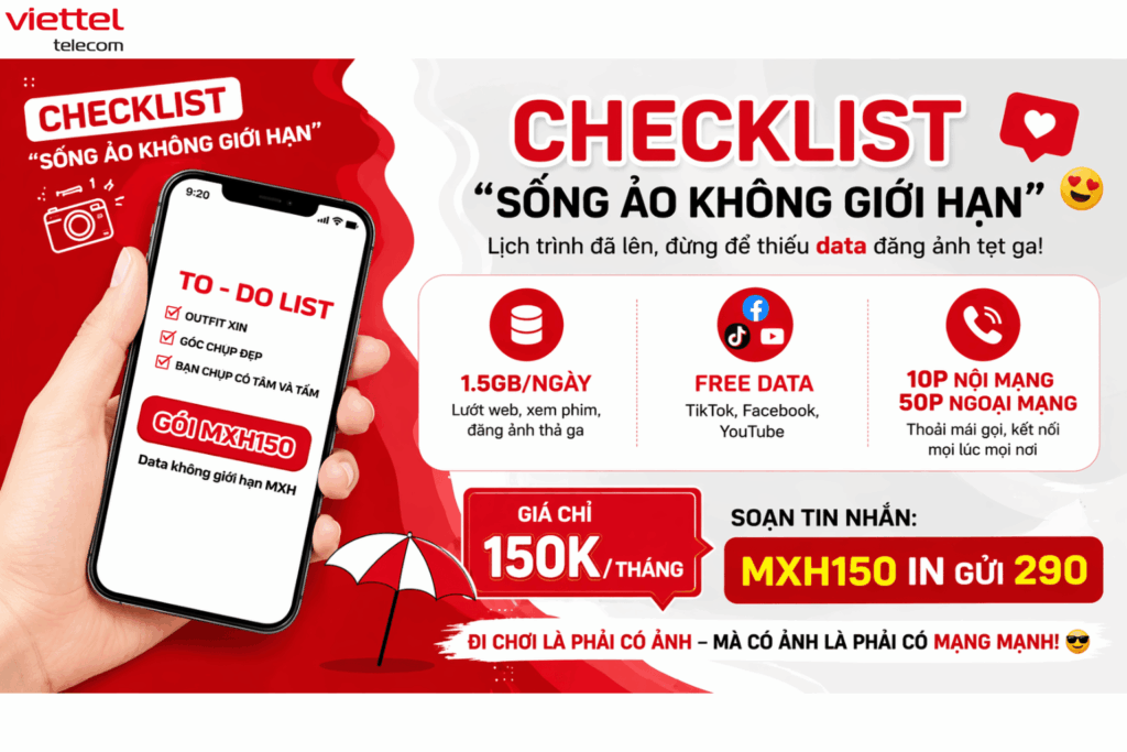 Gói MXH150 Viettel: Checklist Data Sống Ảo Dịp Lễ, Free TikTok, Facebook, Youtube