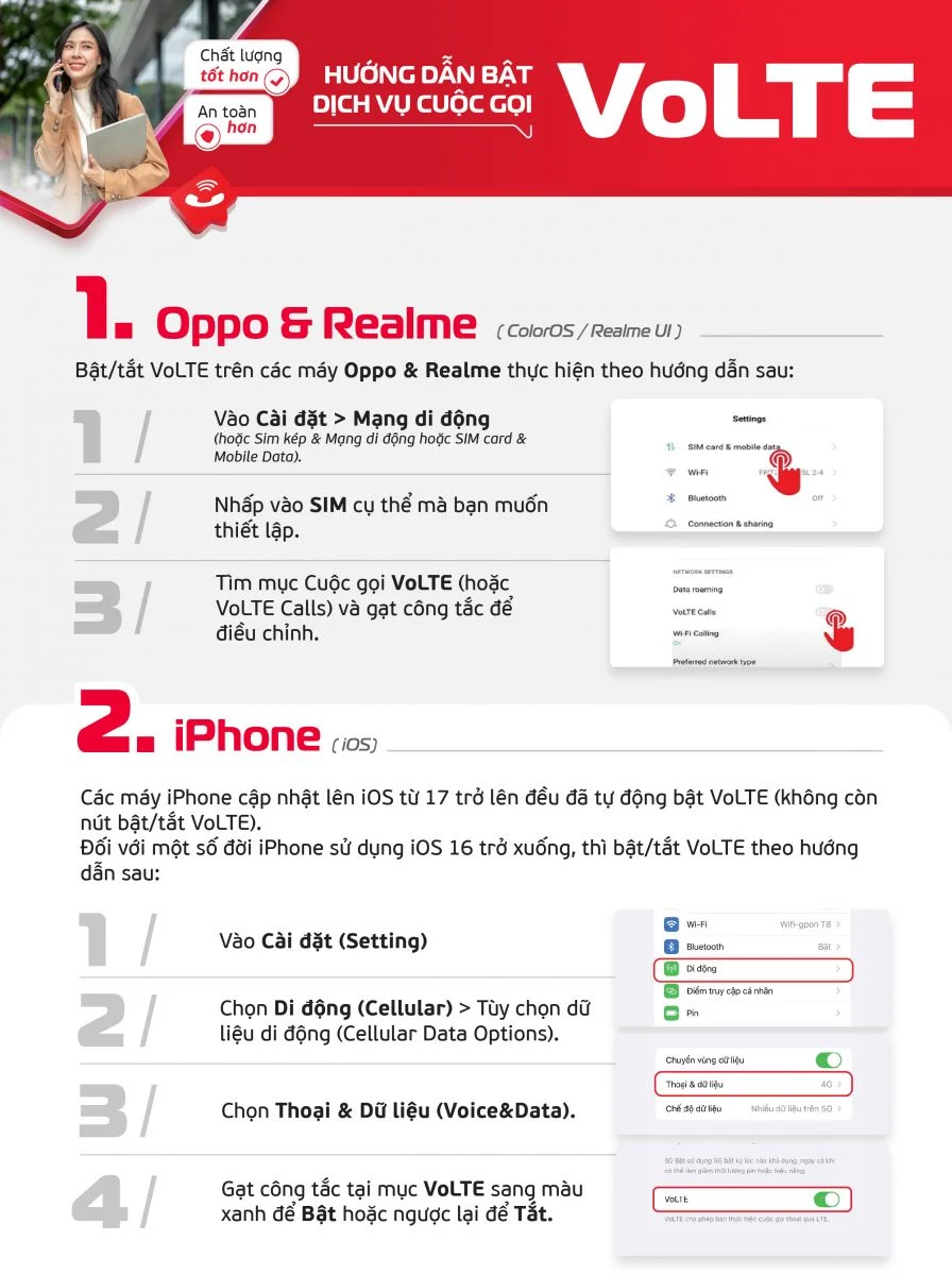 Cách bật VoLTE trên Oppo và Realme và Iphone