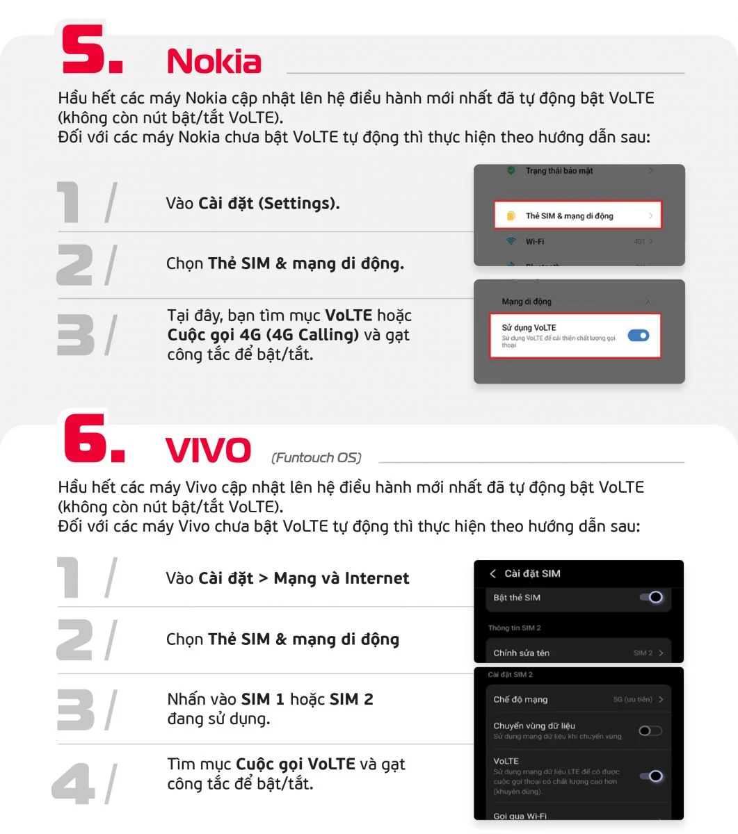 Cách bật VoLTE trên Nokia và ViVo