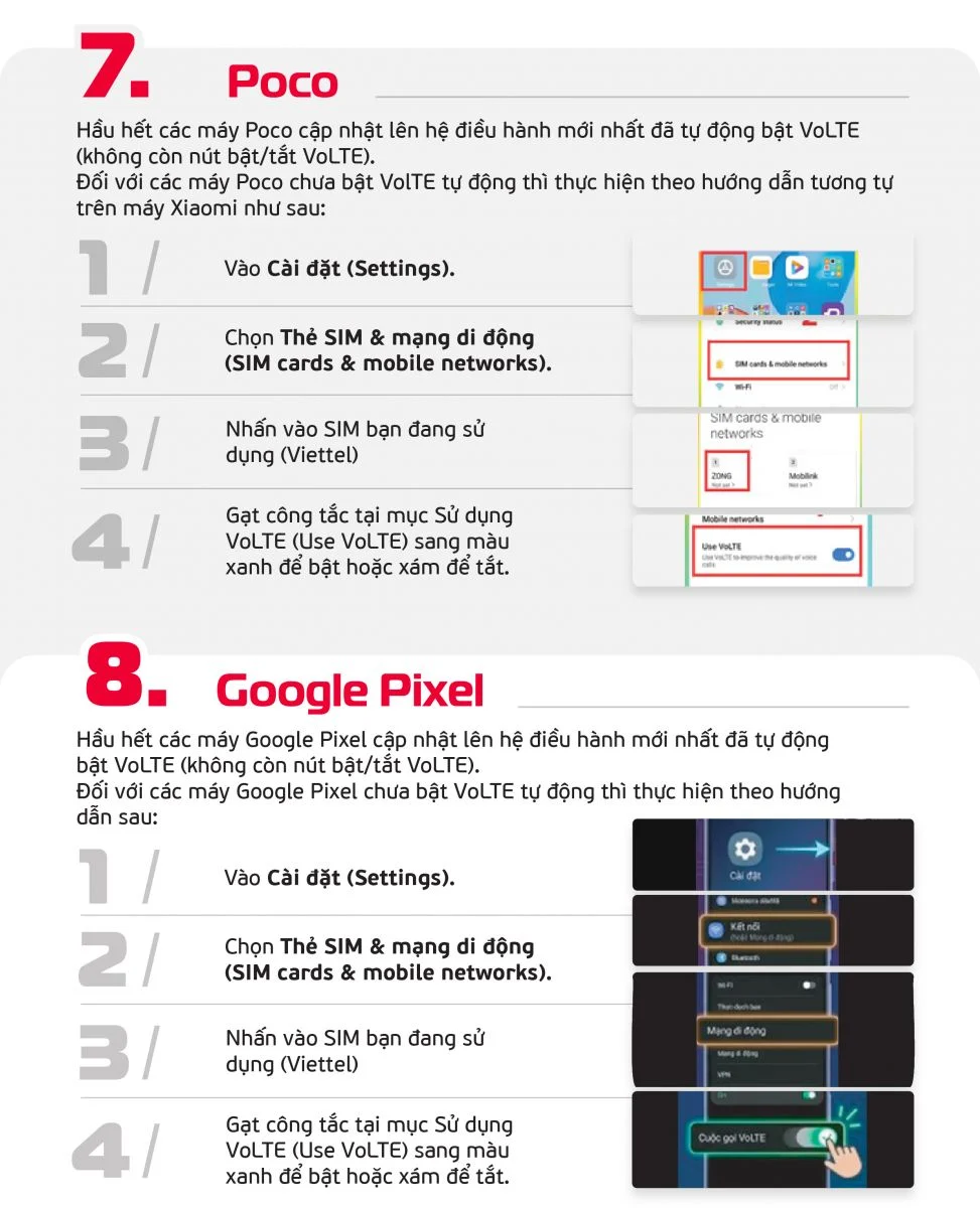 Cách bật VoLTE trên Poco và Google Pixel