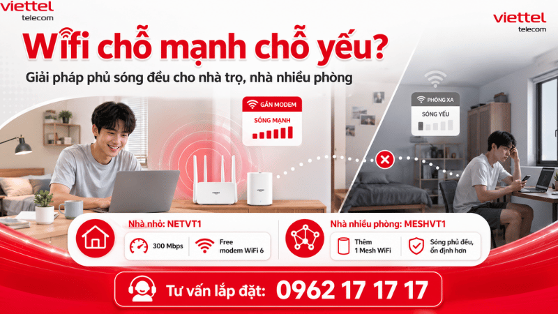 Mesh WiFi Viettel Cho Nhà Trọ: Giải Pháp Khắc Phục WiFi Yếu, Sóng Chập Chờn