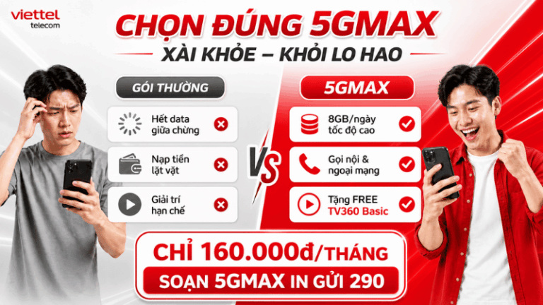 Gói 5GMAX Viettel: Chọn Đúng Gói Từ Đầu Tháng Để Dùng Mượt, Khỏi Lo Hao