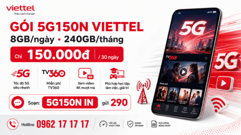 Gói 5G150N Viettel 240GB/Tháng