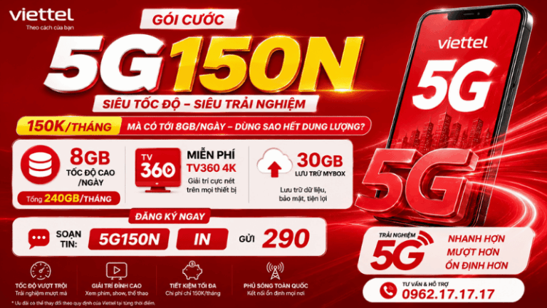 Gói 5G150N Viettel – 8GB/Ngày