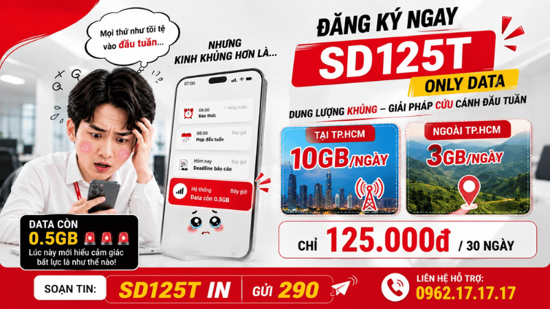 Gói SD125T Viettel - 10GB/Ngày Tại TP.HCM, Chỉ 125.000đ/30 Ngày