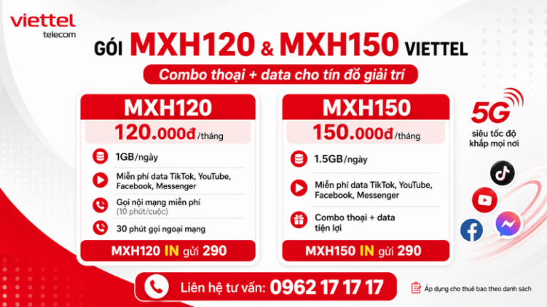 Gói MXH120 Và MXH150 Viettel