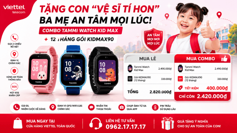 Combo Tammi Watch Kid Max + 12 Tháng KIDMAX90 Chỉ 2.420.000đ - Vệ Sĩ Tí Hon Cho Bé