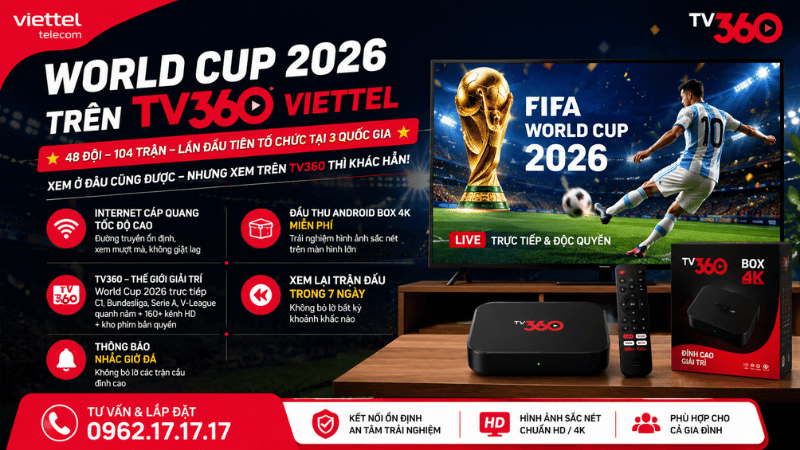 World Cup 2026 Trên TV360 Viettel - Xem Bóng Đá Đỉnh Cao Cùng Combo Internet TV360 Box
