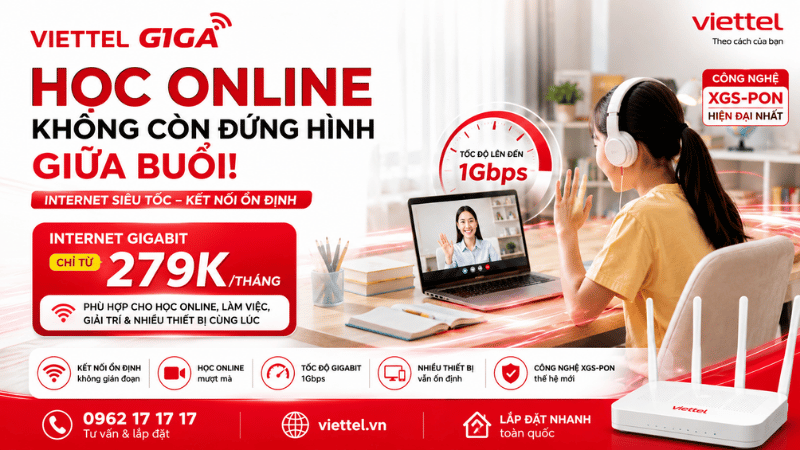 Viettel GIGA Cho Học Online - Kết Nối Nhanh, Học Tập Không Gián Đoạn