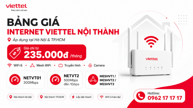 Bảng Giá Internet Viettel Nội Thành Hà Nội Và TP.HCM Mới Nhất