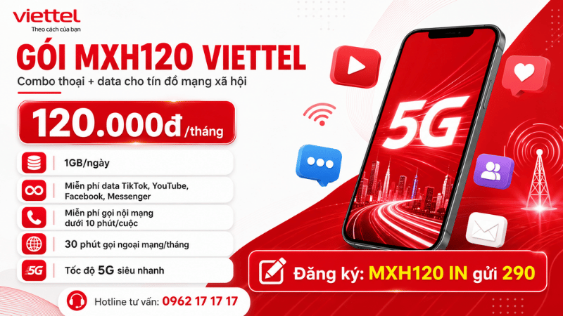 Gói MXH120 - Miễn Phí TikTok, YouTube, Facebook, Messenger Chỉ 120K/Tháng