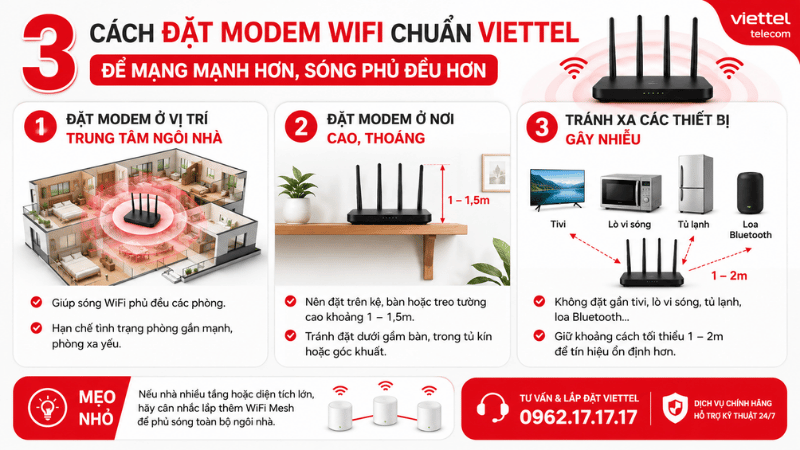 3 Cách Đặt Modem WiFi Chuẩn Viettel Để Mạng Mạnh Hơn, Sóng Phủ Đều Hơn