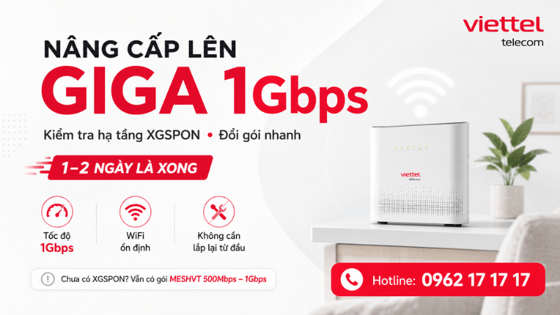 Nâng Cấp Internet Viettel Lên GIGA 1Gbps - Kiểm Tra Hạ Tầng Và Đổi Gói Nhanh