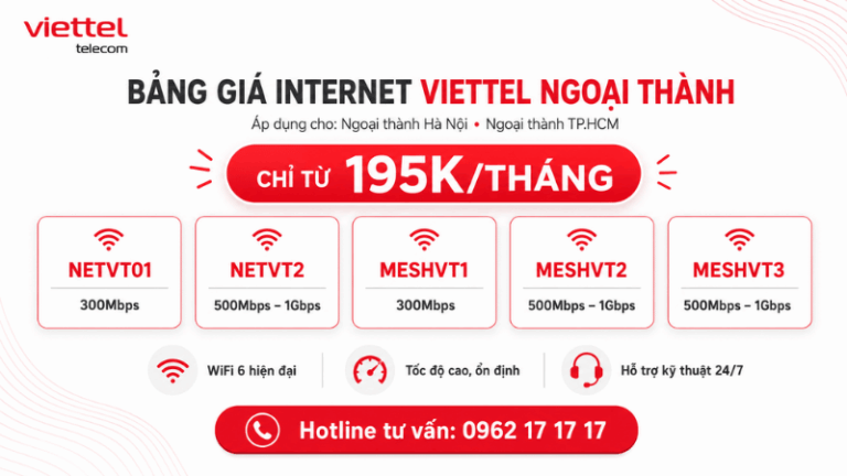 Bảng Giá Internet Viettel Ngoại Thành Mới Nhất