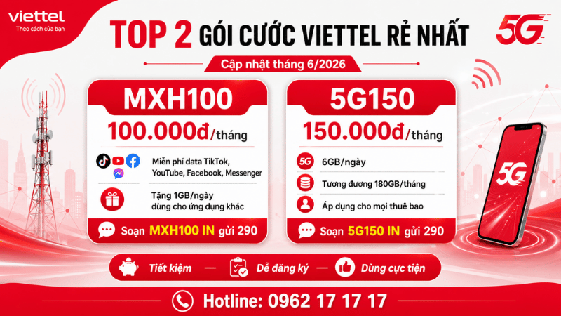 Top 2 Gói Cước Viettel Rẻ, Dễ Đăng Ký Và Được Quan Tâm Nhiều Đầu Tháng 6/2026