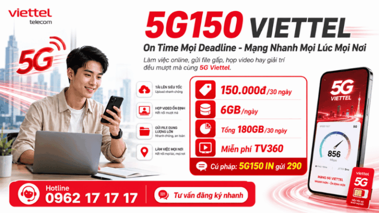 Gói 5G150 Viettel 180GB/Tháng
