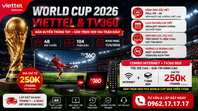 Combo Internet + TV360 Box Xem World Cup 2026 Từ 250.000đ/Tháng