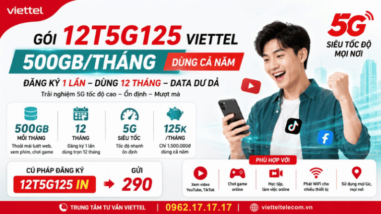 Gói 12T5G125 Viettel 500GB/Tháng