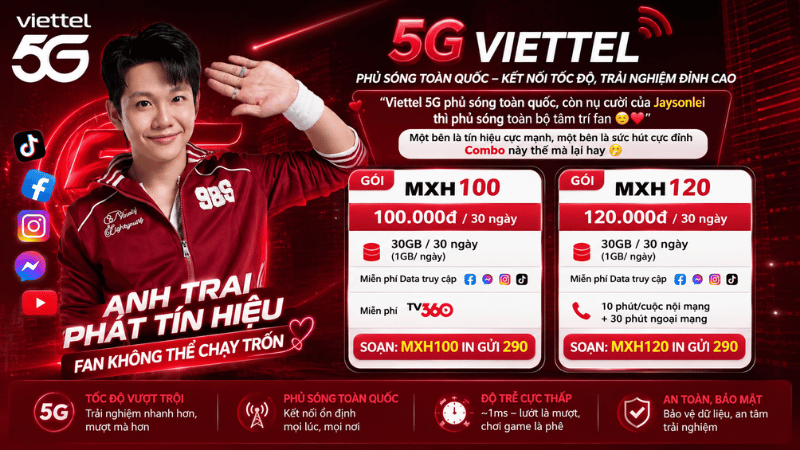 Viettel 5G Và Gói MXH100, MXH120 - Kết Nối Mượt, Fan Không Thể Chạy Trốn