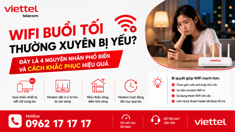 WiFi Viettel Buổi Tối Bị Yếu? Đây Là 4 Nguyên Nhân Phổ Biến Và Cách Khắc Phục Hiệu Quả