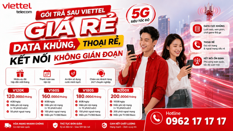 Gói Trả Sau Viettel Giá Rẻ - Data Khủng, Thoại Rẻ, Kết Nối Không Gián Đoạn