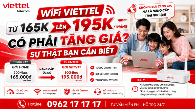 WiFi Viettel Từ 165K Lên 195K/Tháng Có Phải Tăng Giá? Sự Thật Bạn Cần Biết