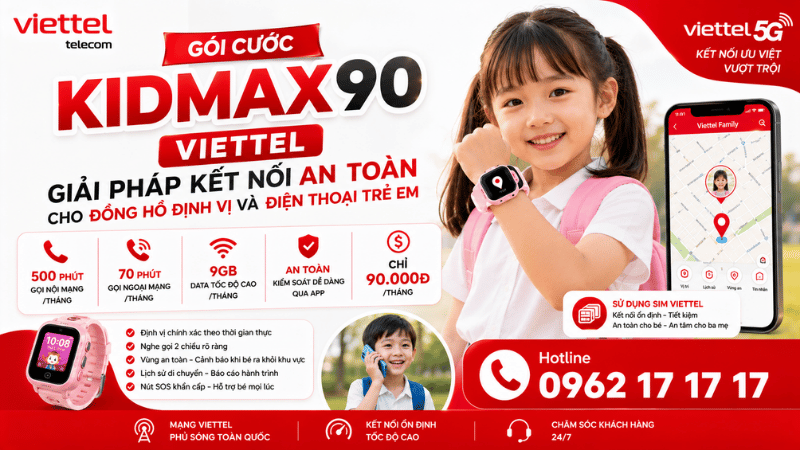 Gói Cước KIDMAX90 Viettel - Giải Pháp Kết Nối An Toàn Cho Đồng Hồ Định Vị Và Điện Thoại Trẻ Em