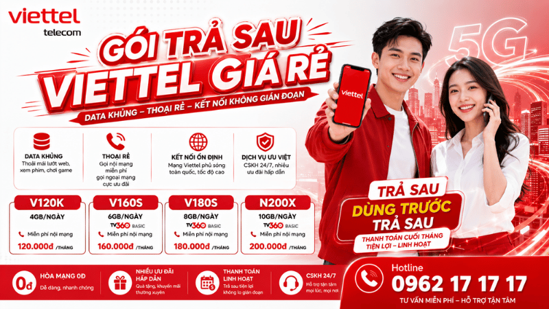 Gói Trả Sau Viettel Giá Rẻ - Data Khủng, Thoại Rẻ, Kết Nối Không Gián Đoạn