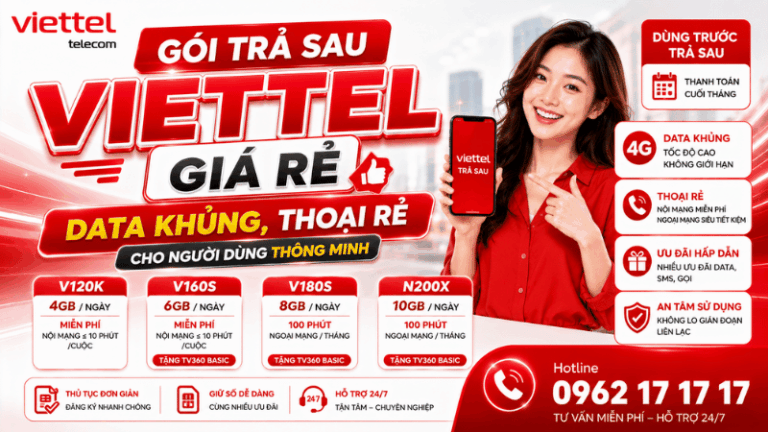 Gói Trả Sau Viettel Giá Rẻ – Data Khủng, Thoại Rẻ Cho Người Dùng Thông Minh