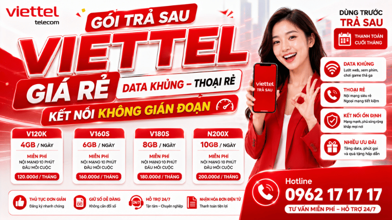Gói Trả Sau Viettel Giá Rẻ - Data Khủng, Thoại Rẻ, Kết Nối Không Gián Đoạn
