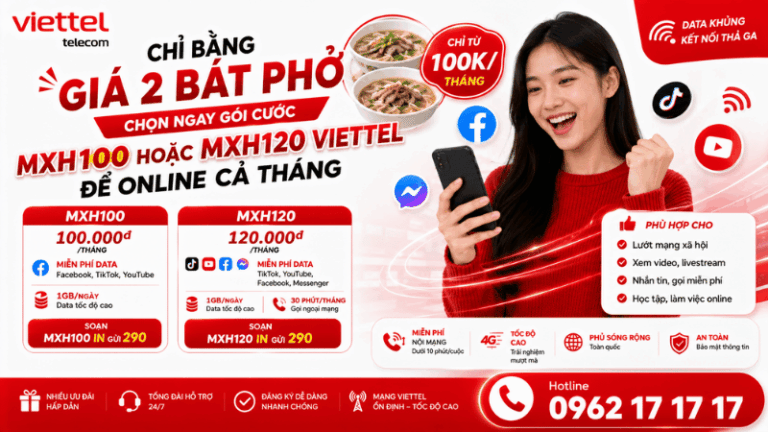 Chỉ Bằng Giá 2 Bát Phở – Chọn Ngay Gói Cước MXH100 Hoặc MXH120